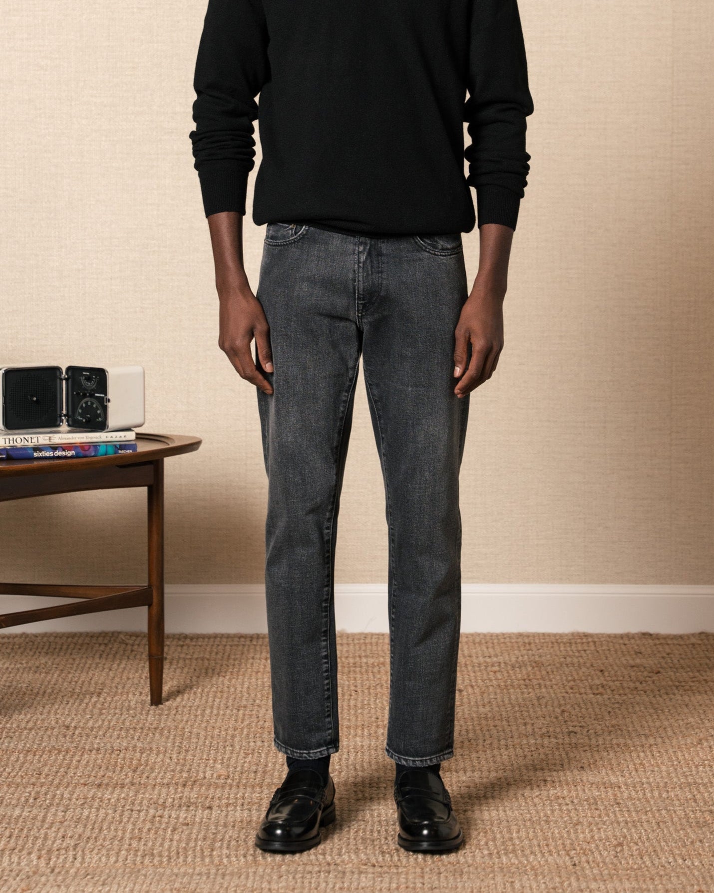 Valentino | Heritage Penny Loafer – Black Smooth AbradedLeather with Premium Leather Sole & Signature Stitch Accents