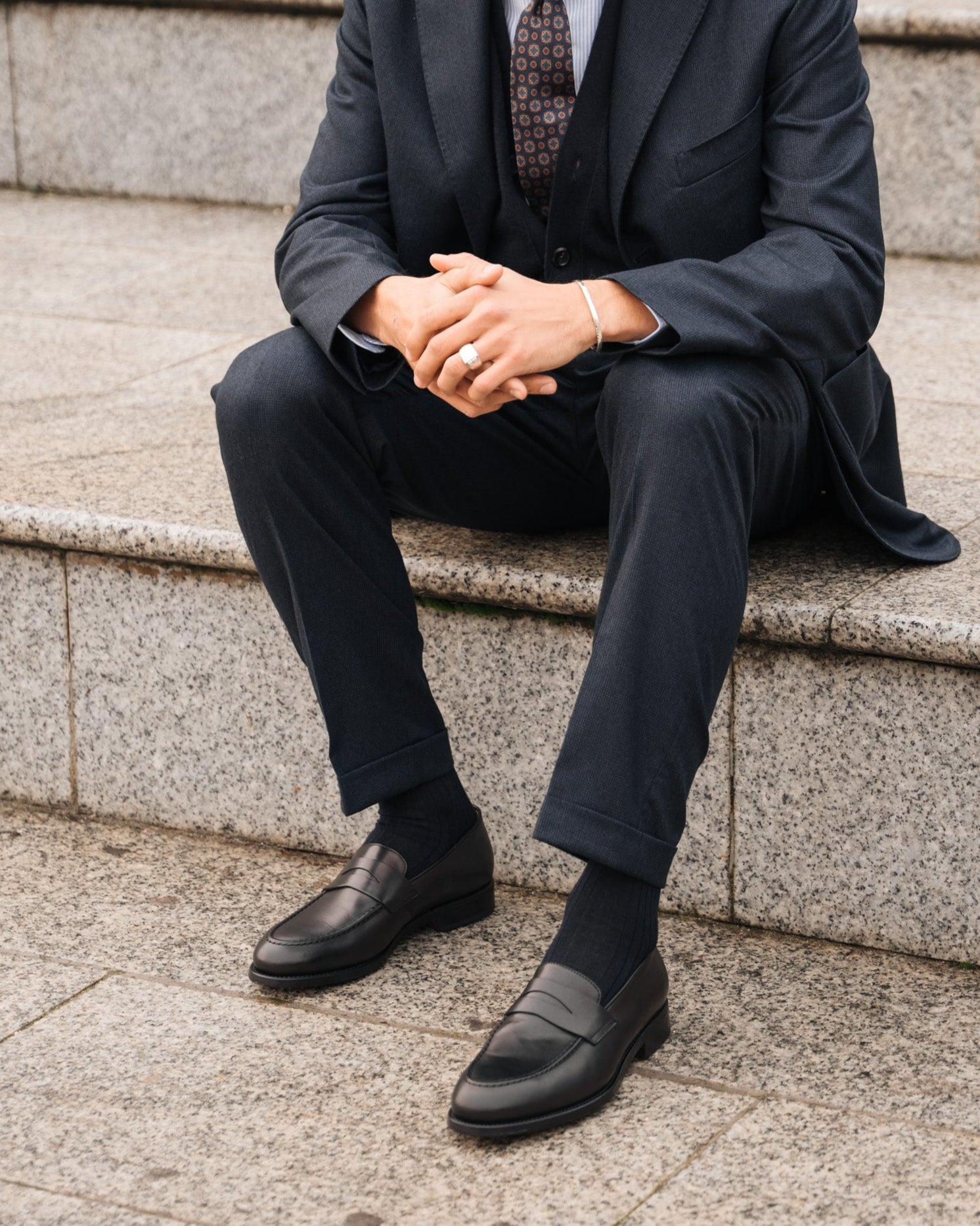 Strider | Penny Loafer – Black Leather with Leather Sole & Blake-Rapid Construction