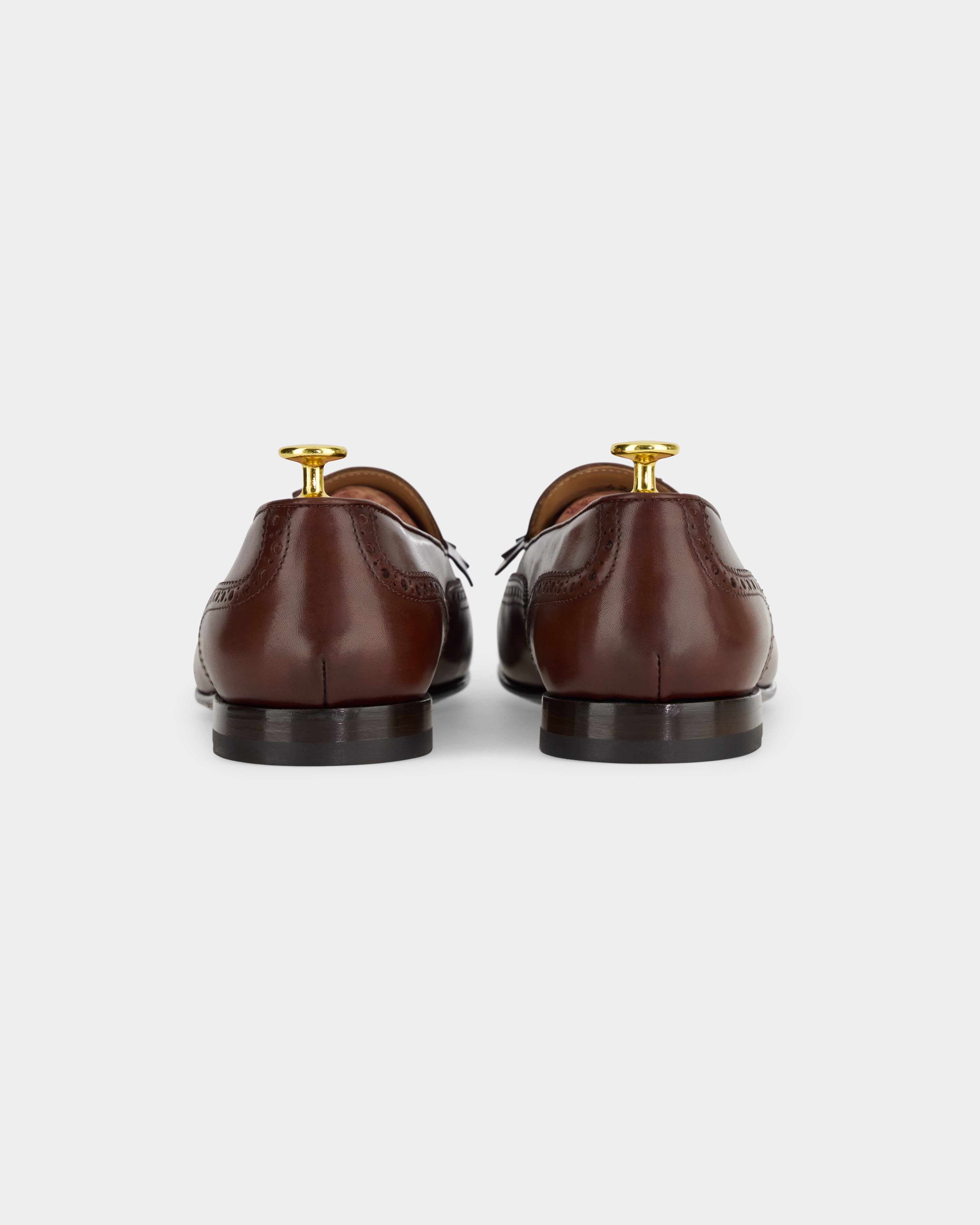 Maruse | Brown Antiqued Calf Leather Belgian Tassel Loafer with Leather Sole