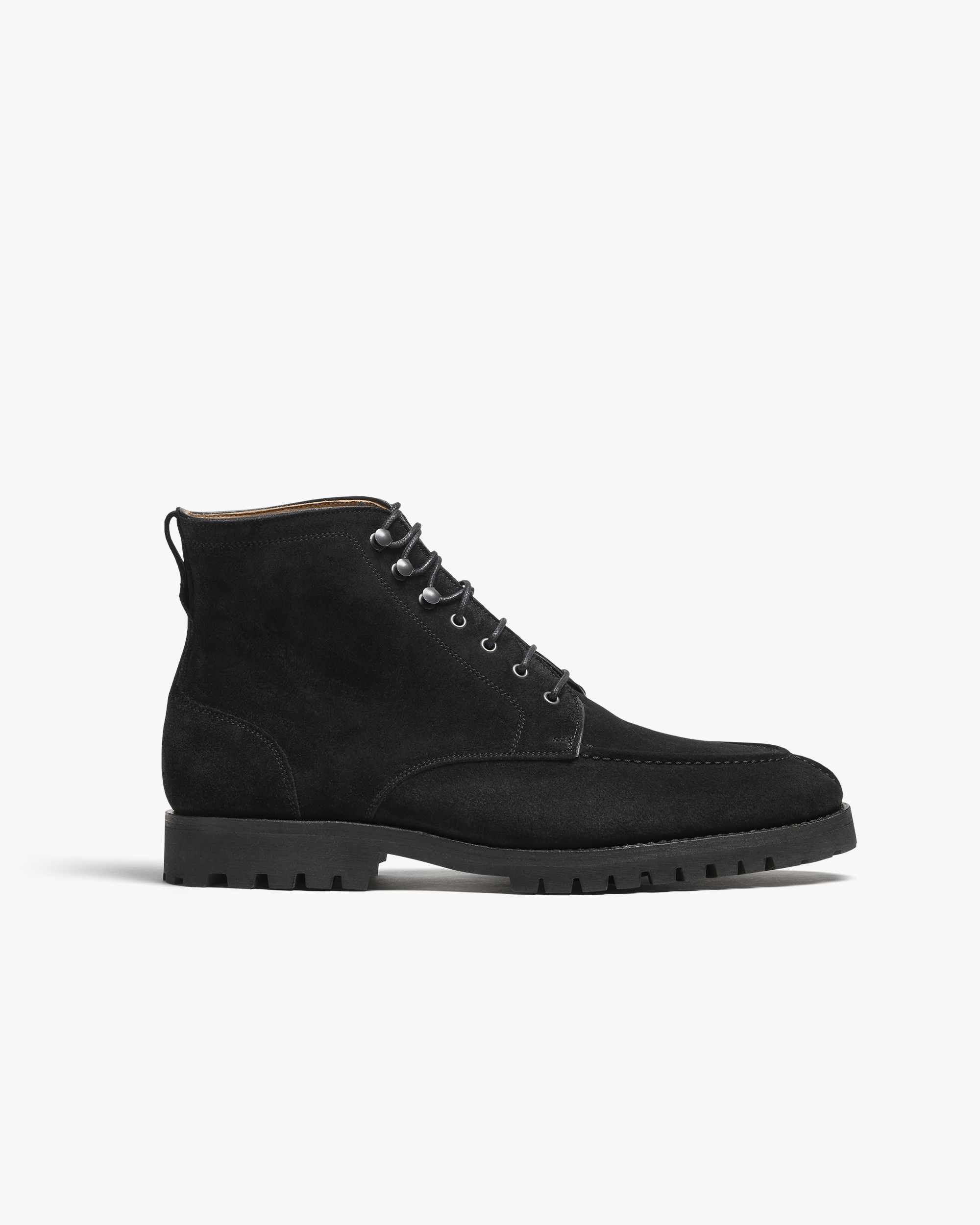 Gotham Moc-Toe Lace-Up Boots – Black Suede High-Top with Leather Sole | Handcrafted Urban Classic