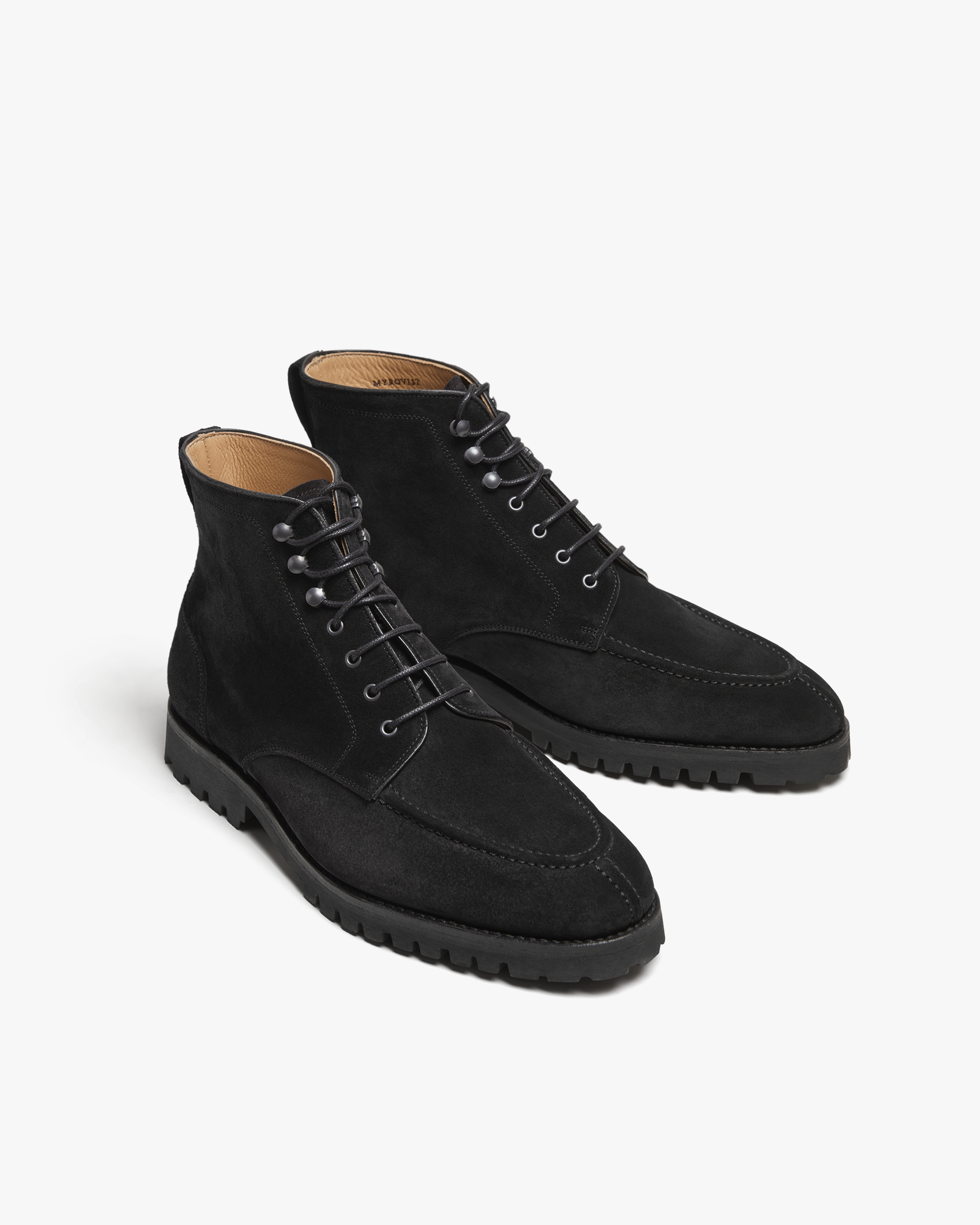 Gotham Moc-Toe Lace-Up Boots – Black Suede High-Top with Leather Sole | Handcrafted Urban Classic