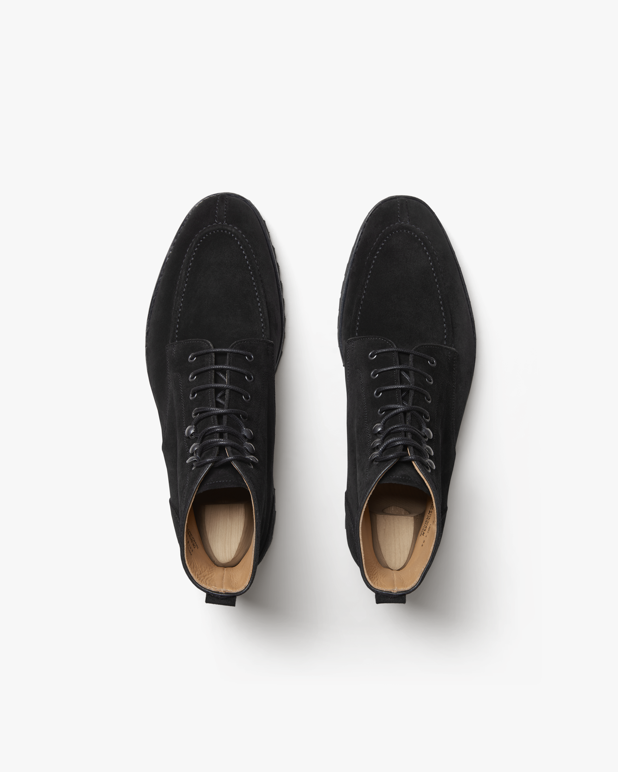 Gotham Moc-Toe Lace-Up Boots – Black Suede High-Top with Leather Sole | Handcrafted Urban Classic