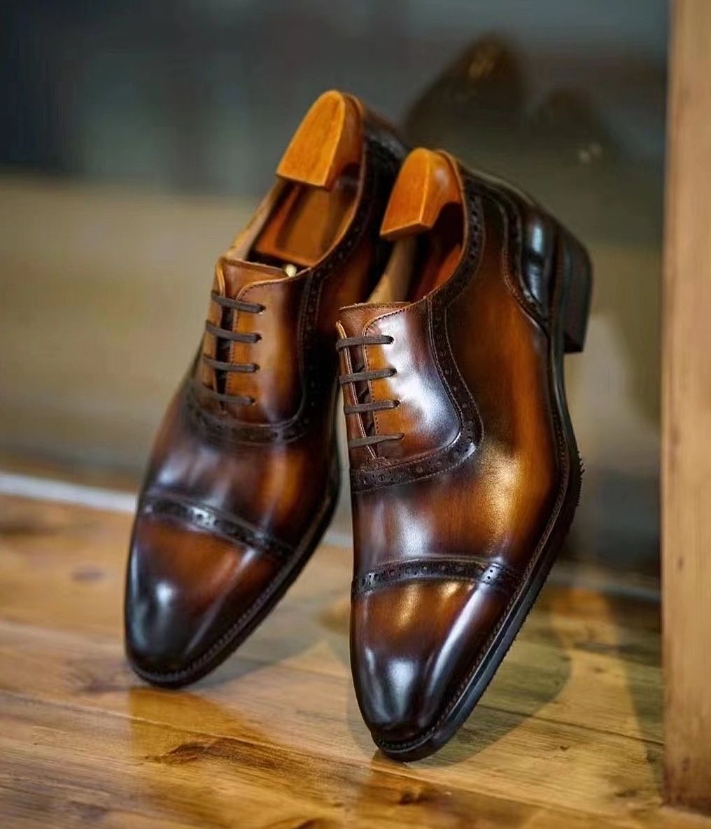 Somen Leather Cap Toe Brogue Oxford Lace-Ups Premium Men's Formal Shoes