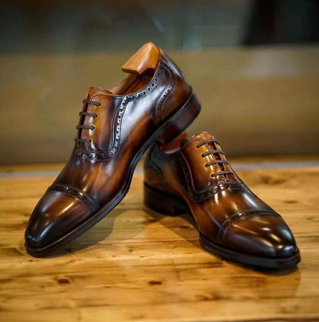 Somen Leather Cap Toe Brogue Oxford Lace-Ups Premium Men's Formal Shoes