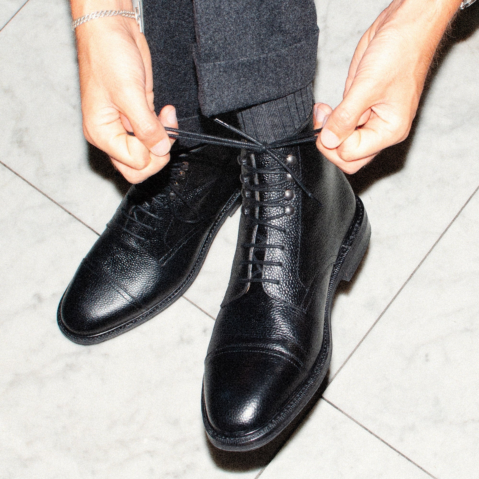 Adrian – Black Milled Leather Lace up Boots