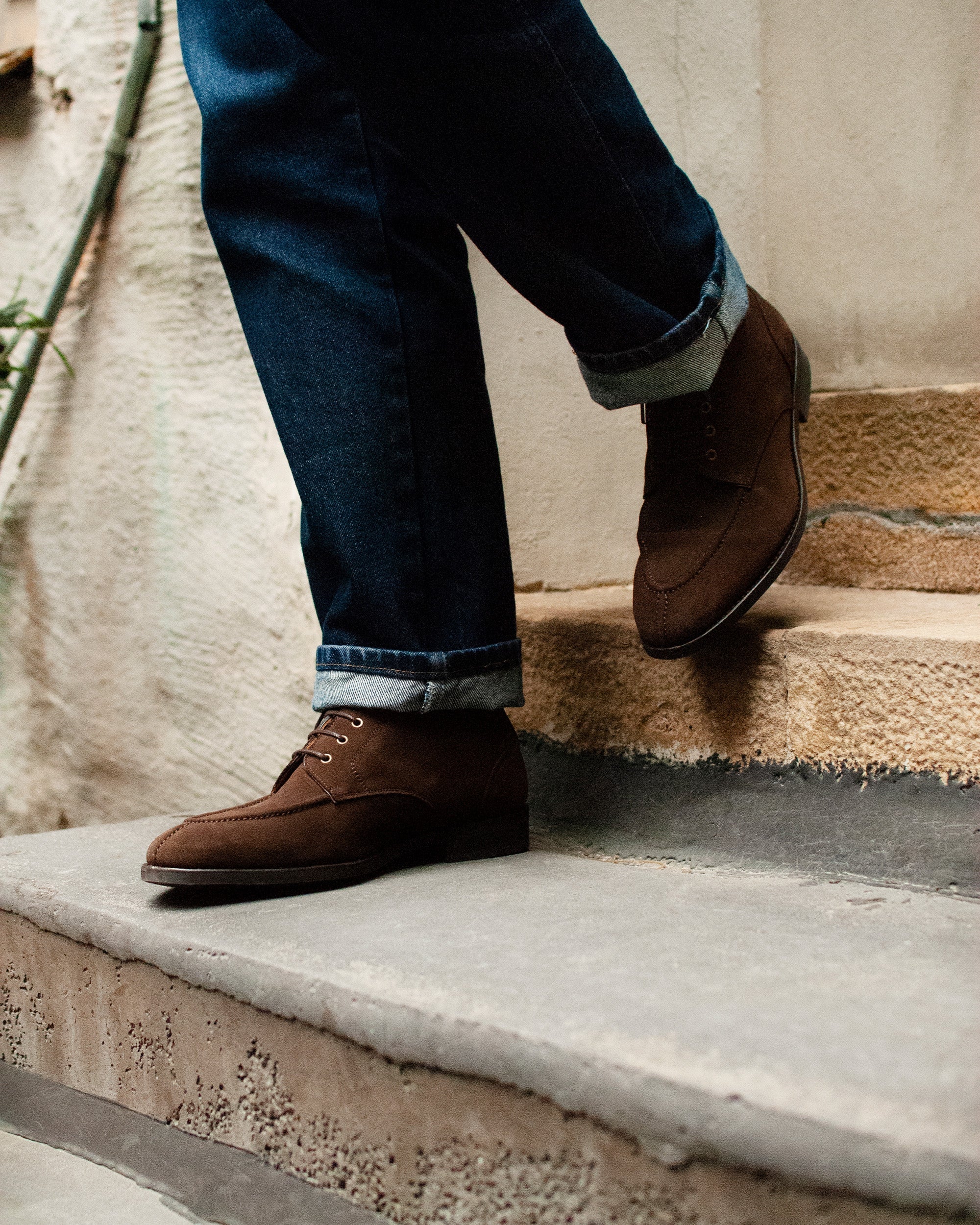 Gotham Moc-Toe Lace-Up Boots – Brown Suede High-Top with Leather Sole | Handcrafted Urban Classic