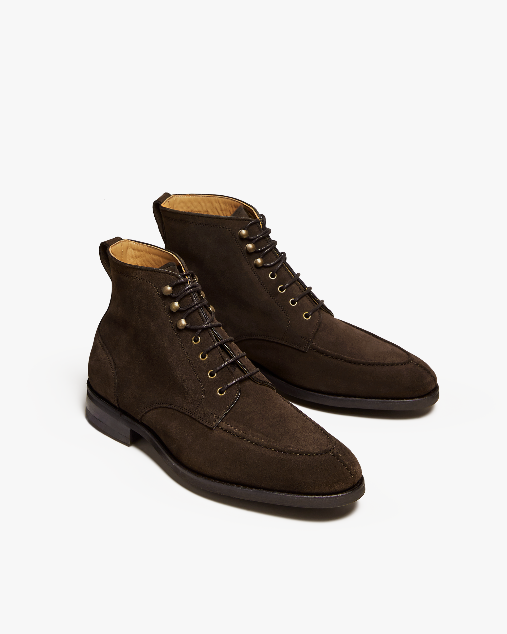 Gotham Moc-Toe Lace-Up Boots – Brown Suede High-Top with Leather Sole | Handcrafted Urban Classic