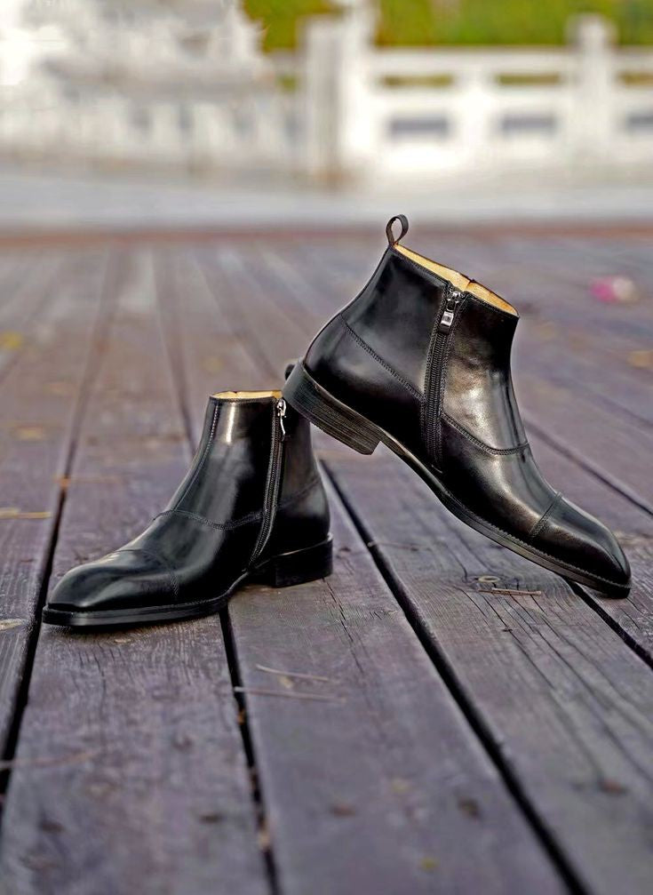 Genuine Leather Mid Ankle Boots for Men: Timeless Style & Durability