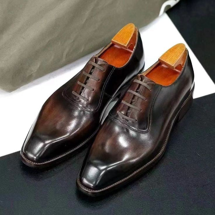 Dapper Style: Premium Leather Plain Toe Oxford Lace Ups for Men
