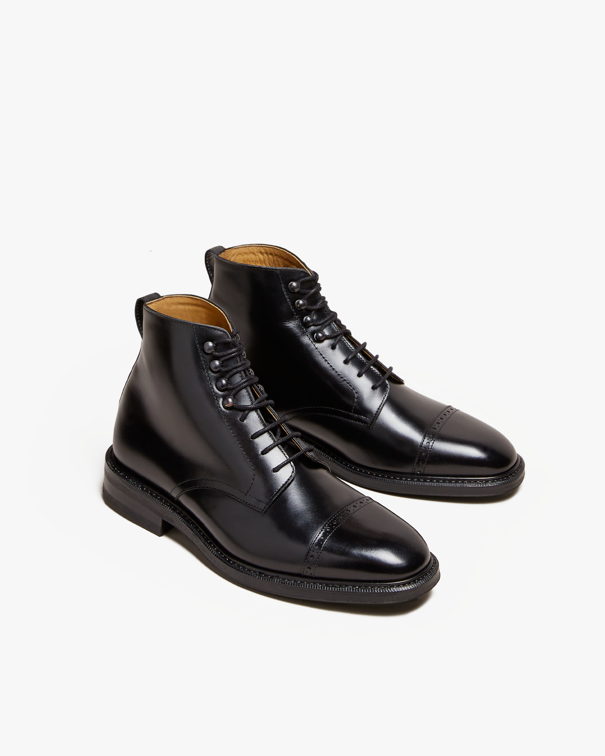 Belgravia Cap-Toe Service Boots – Black Full-Grain Leather | Classic Leather Sole Dress Boots for Men
