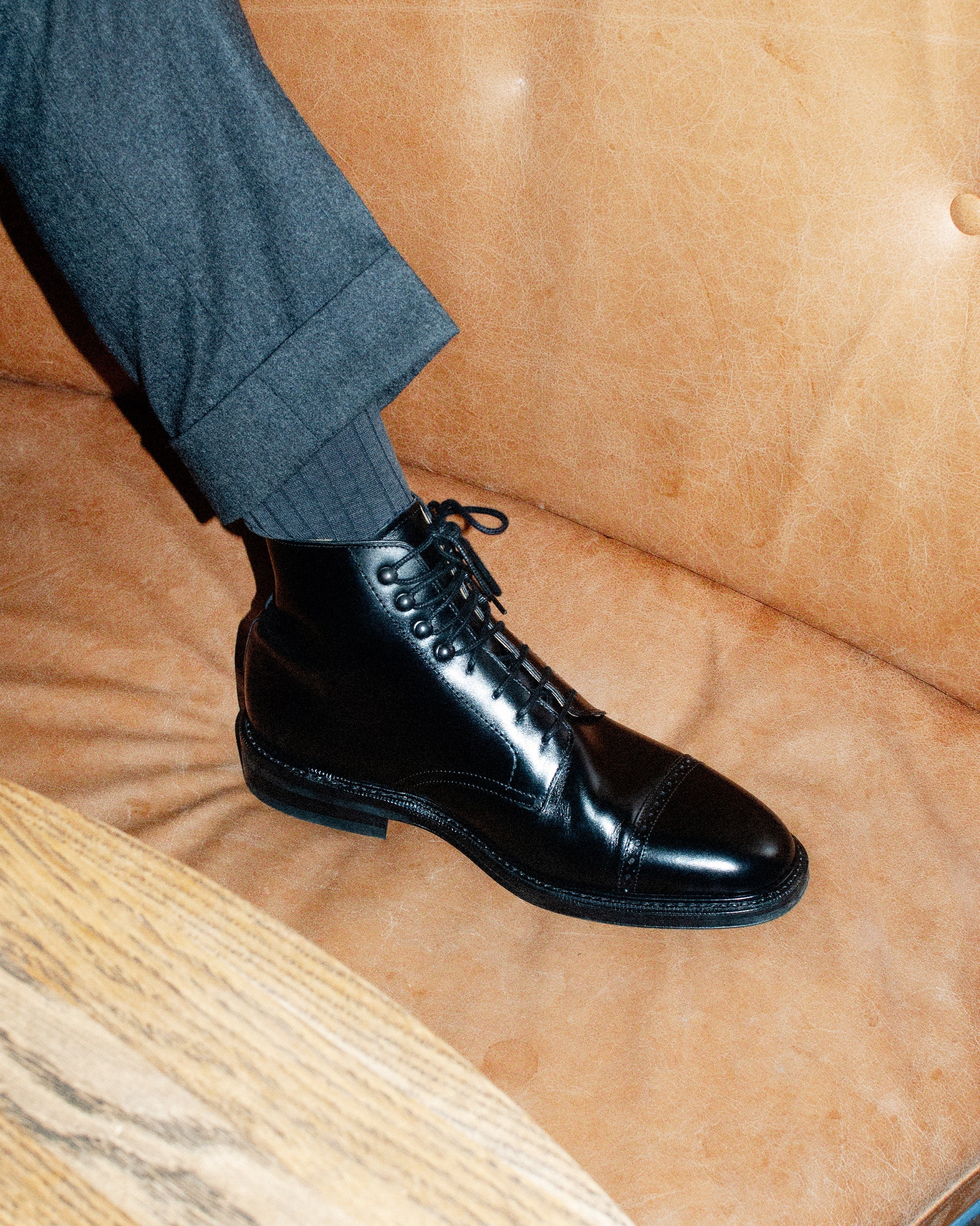 Belgravia Cap-Toe Service Boots – Black Full-Grain Leather | Classic Leather Sole Dress Boots for Men