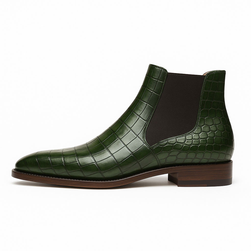 Ronim Green Croc Leather Chelsea Boot with Leather Sole