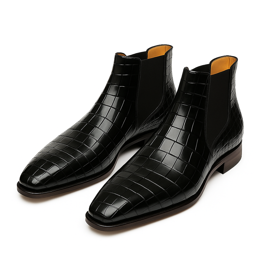 Ronim Black Croc Leather Chelsea Boot with Leather Sole