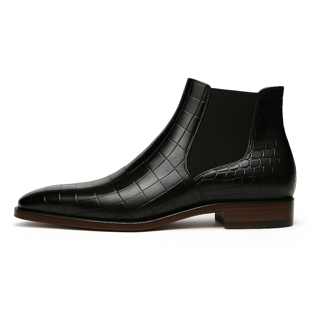 Ronim Black Croc Leather Chelsea Boot with Leather Sole
