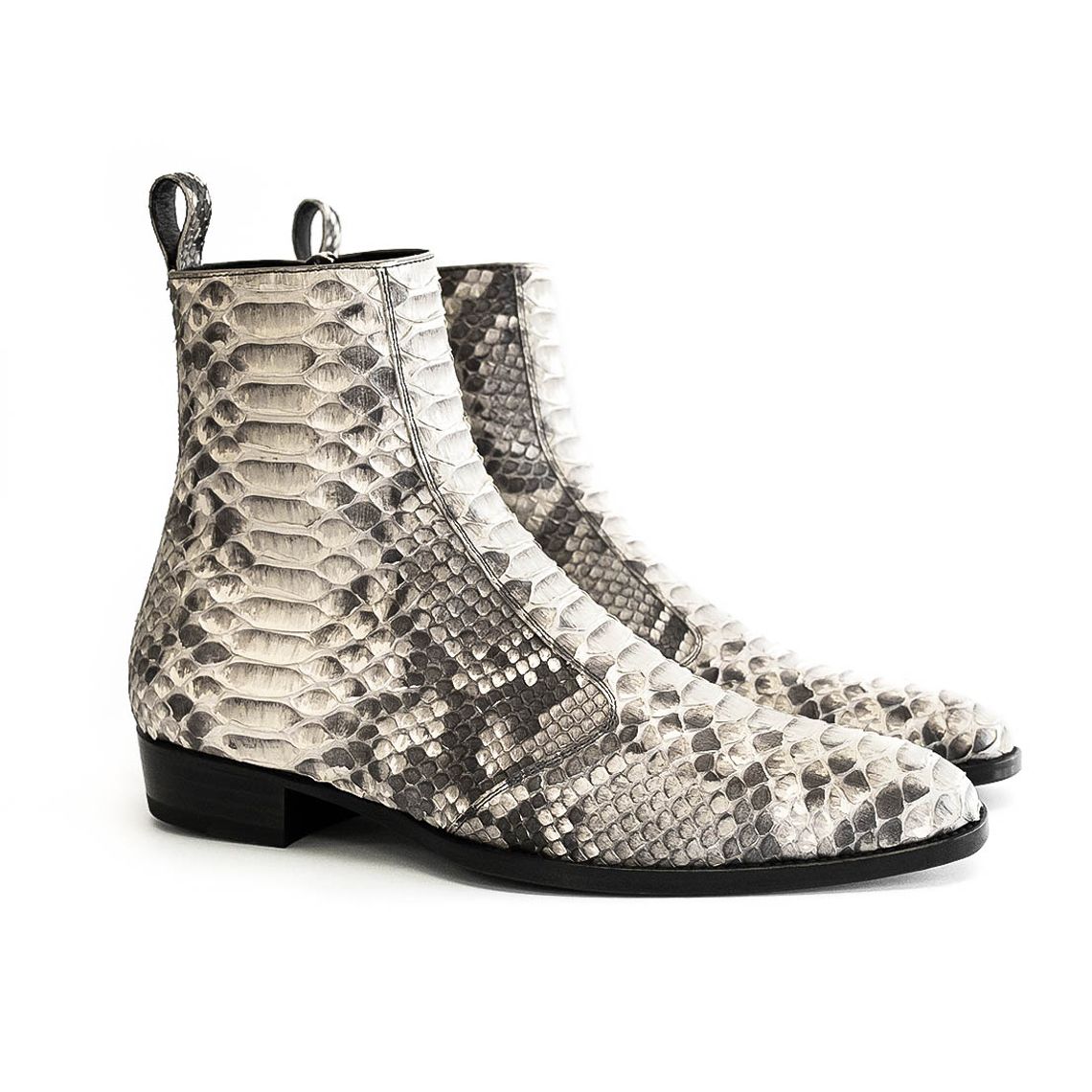 Serpentis Luxe Grey Python Embossed Leather Chelsea Boots – Handmade Ankle Boots