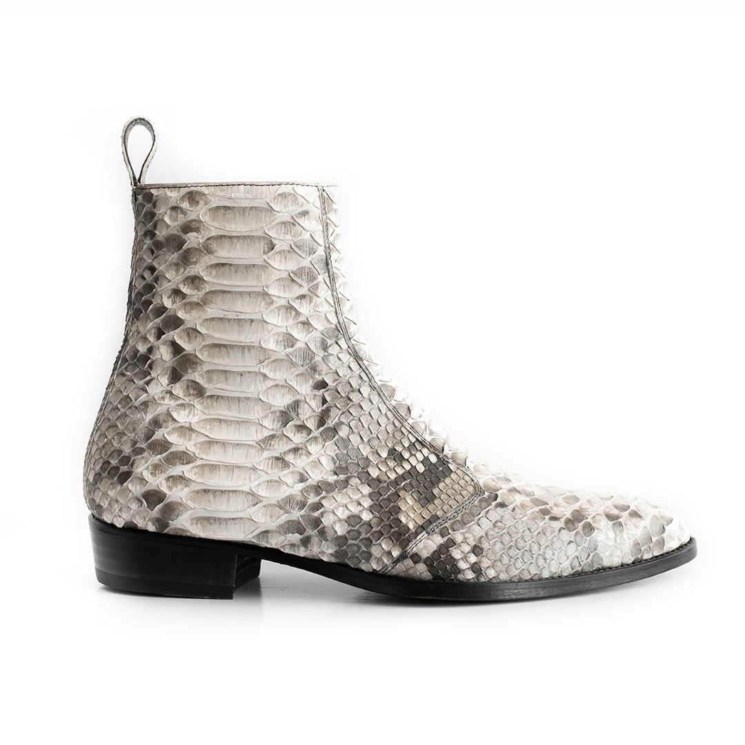 Serpentis Luxe Grey Python Embossed Leather Chelsea Boots – Handmade Ankle Boots