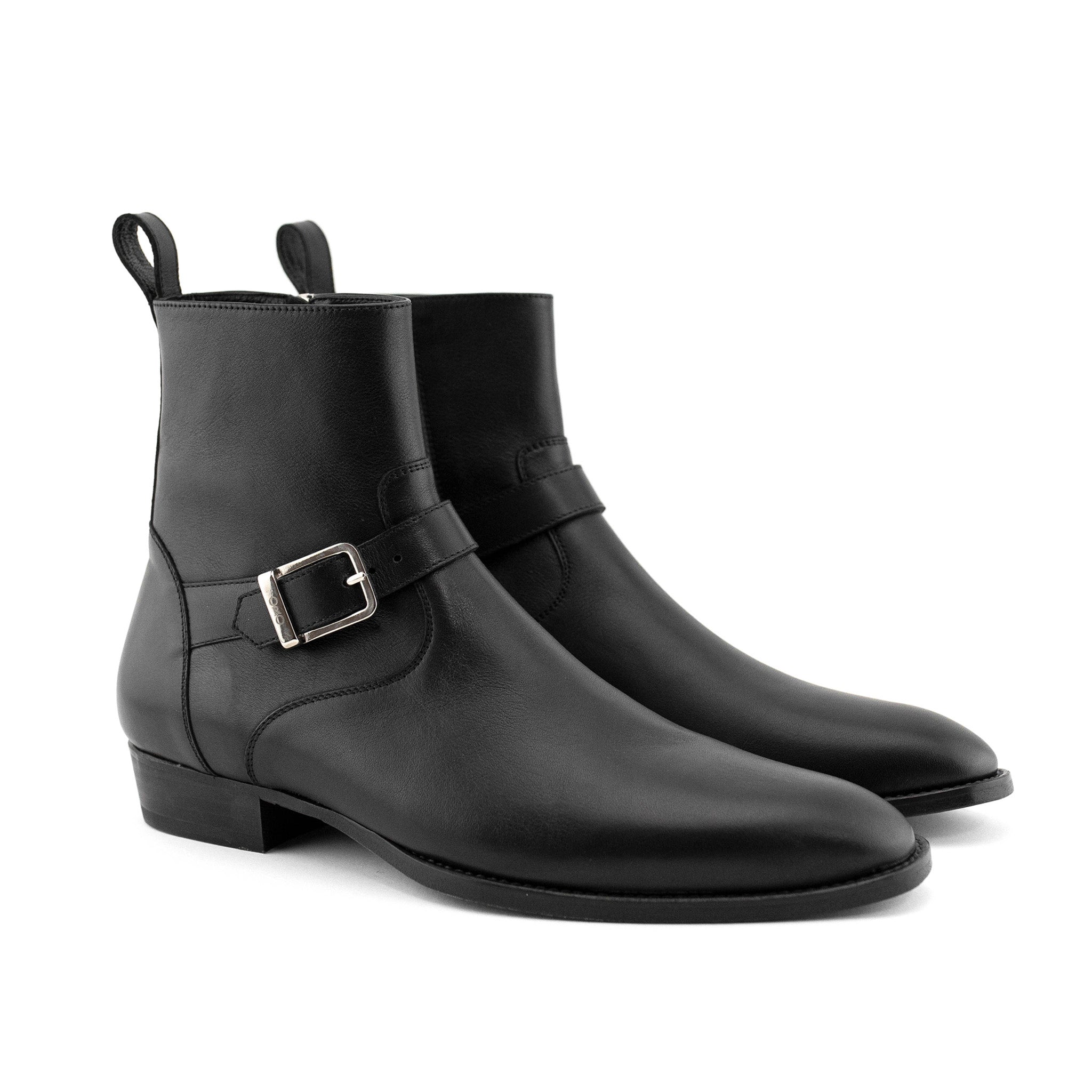 RegalStrap Black Calfskin Leather Jodhpur Boots – Handmade Luxury Buckle Ankle Boots