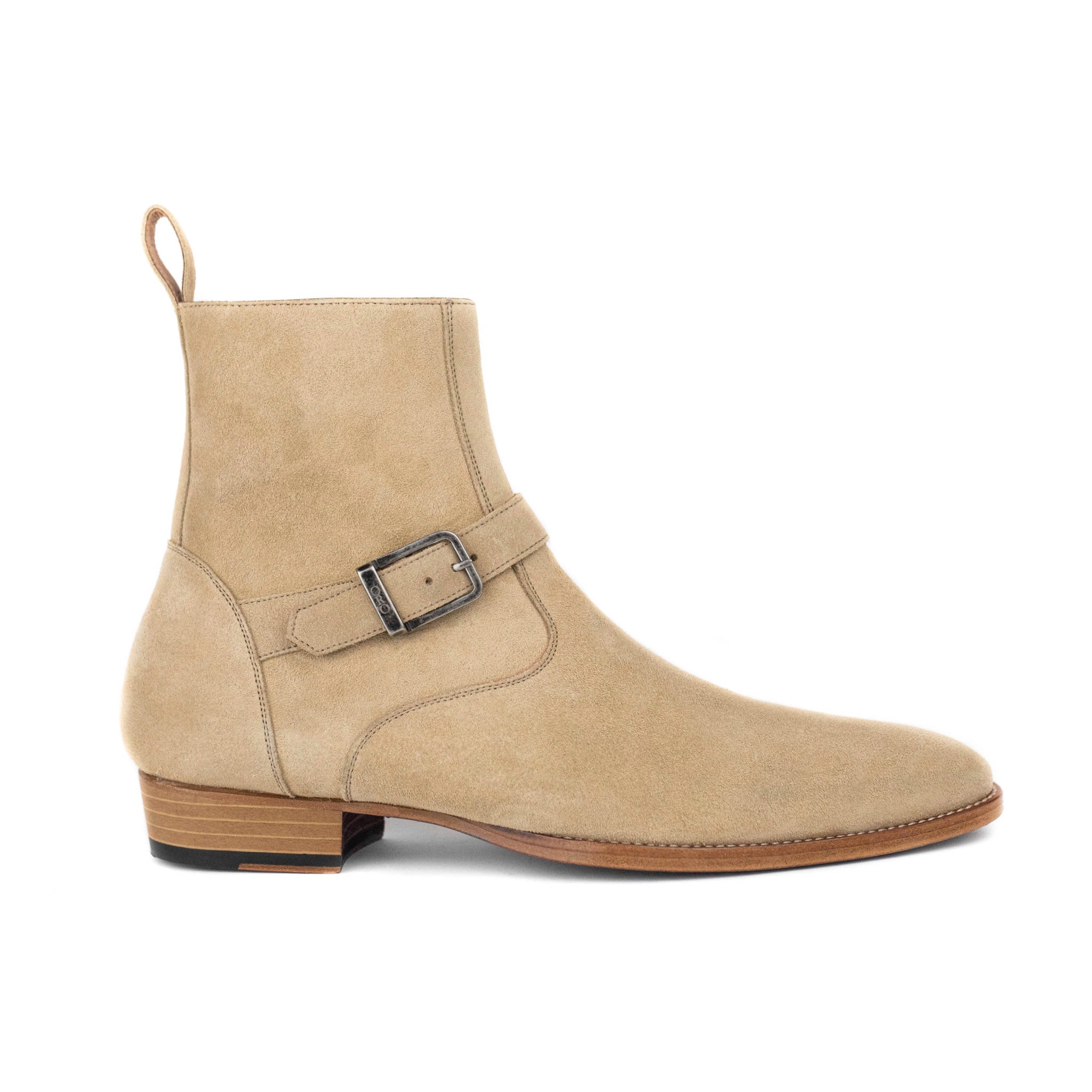 DesertClassic Beige Suede Leather Jodhpur Boots – Handmade Luxury Buckle Ankle Boots with Side Zipper