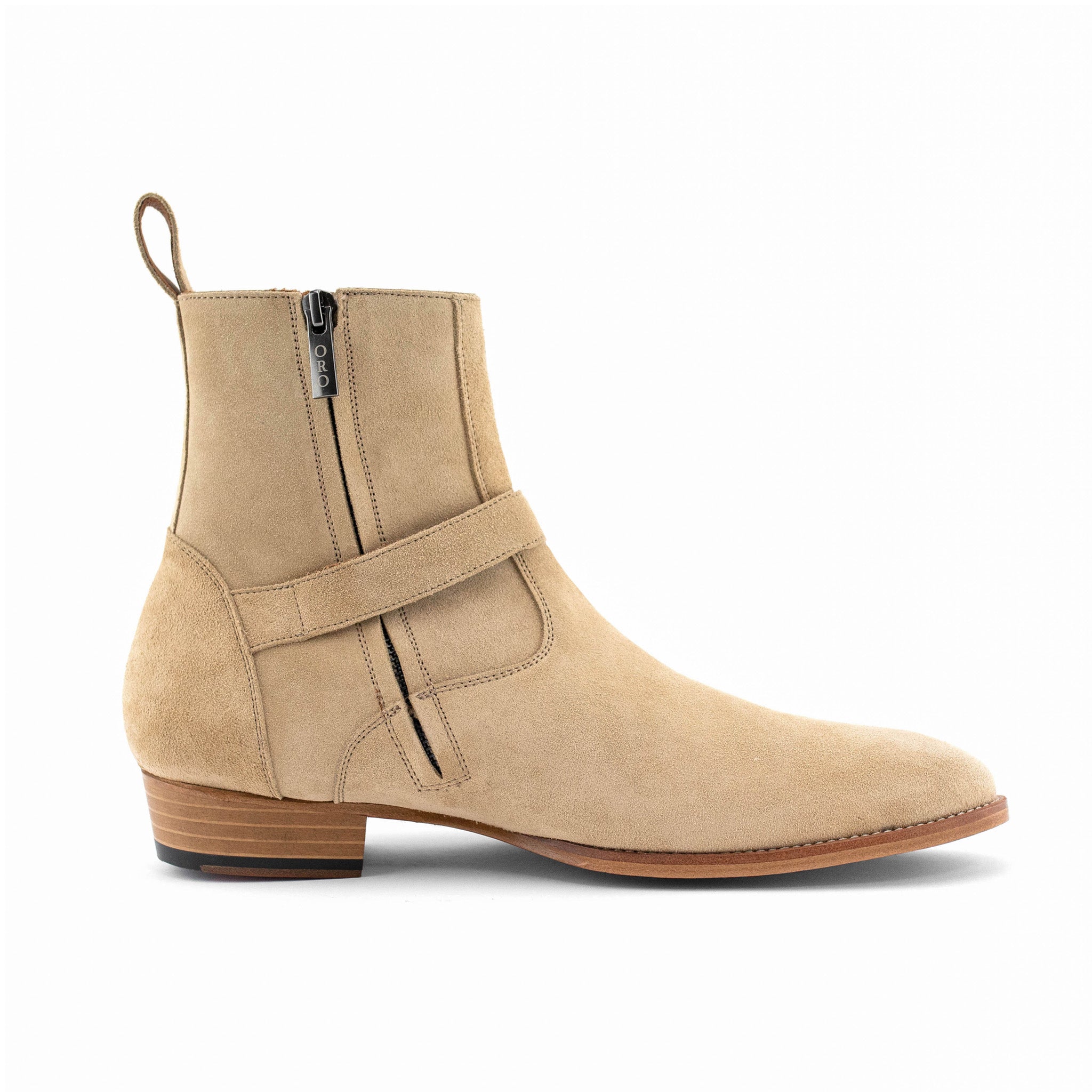 DesertClassic Beige Suede Leather Jodhpur Boots – Handmade Luxury Buckle Ankle Boots with Side Zipper