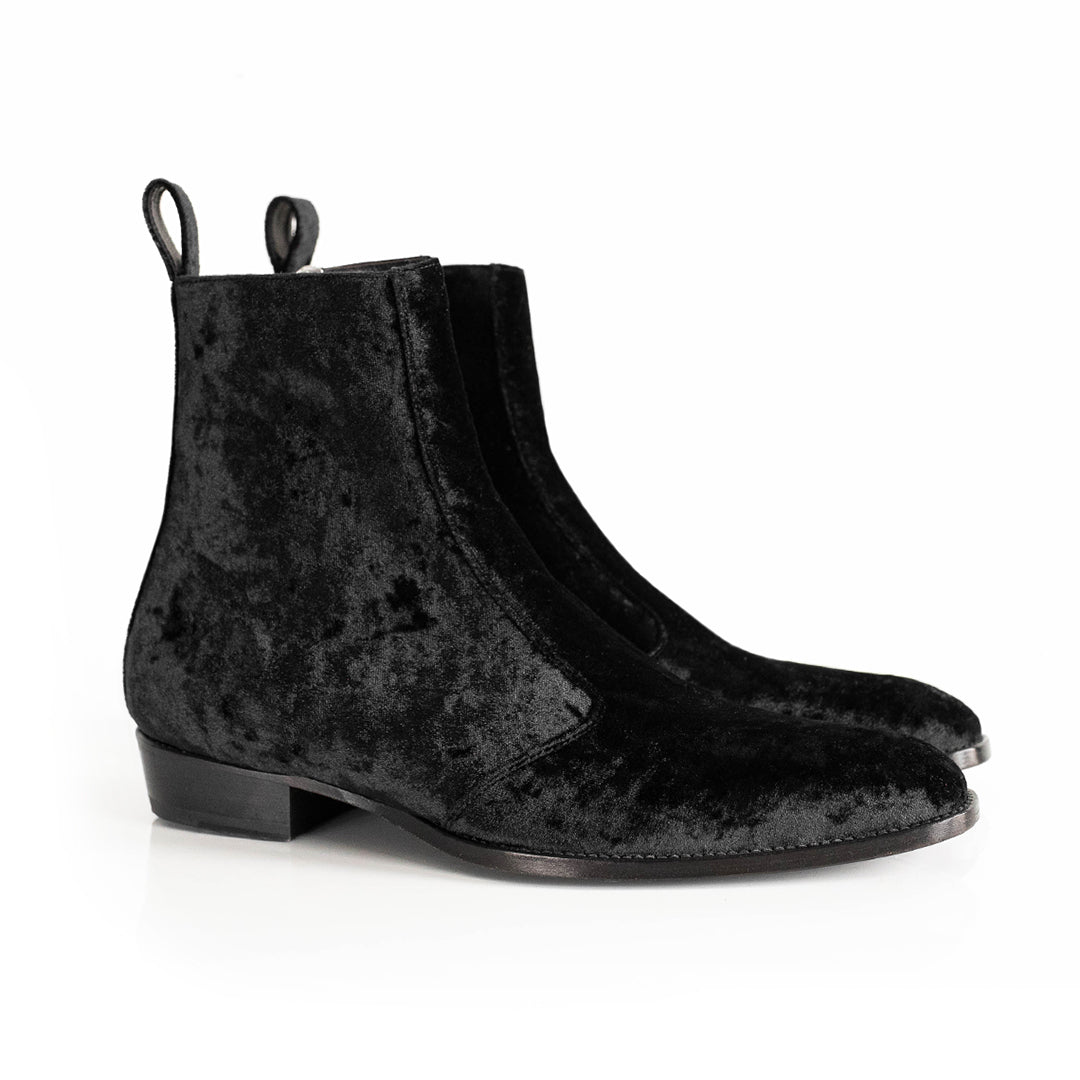 Veluxe Noir Black Velvet Leather Chelsea Boots – Handmade Luxury Ankle Boot