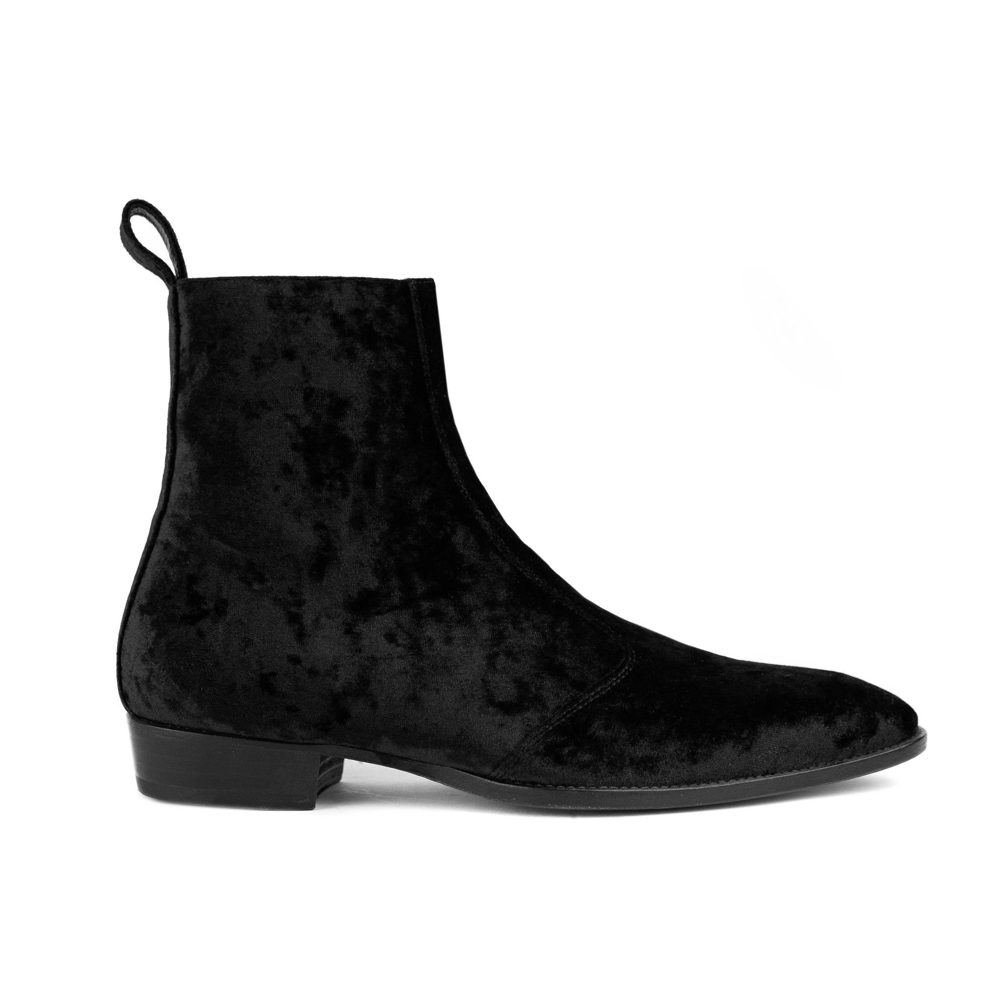 Veluxe Noir Black Velvet Leather Chelsea Boots – Handmade Luxury Ankle Boot