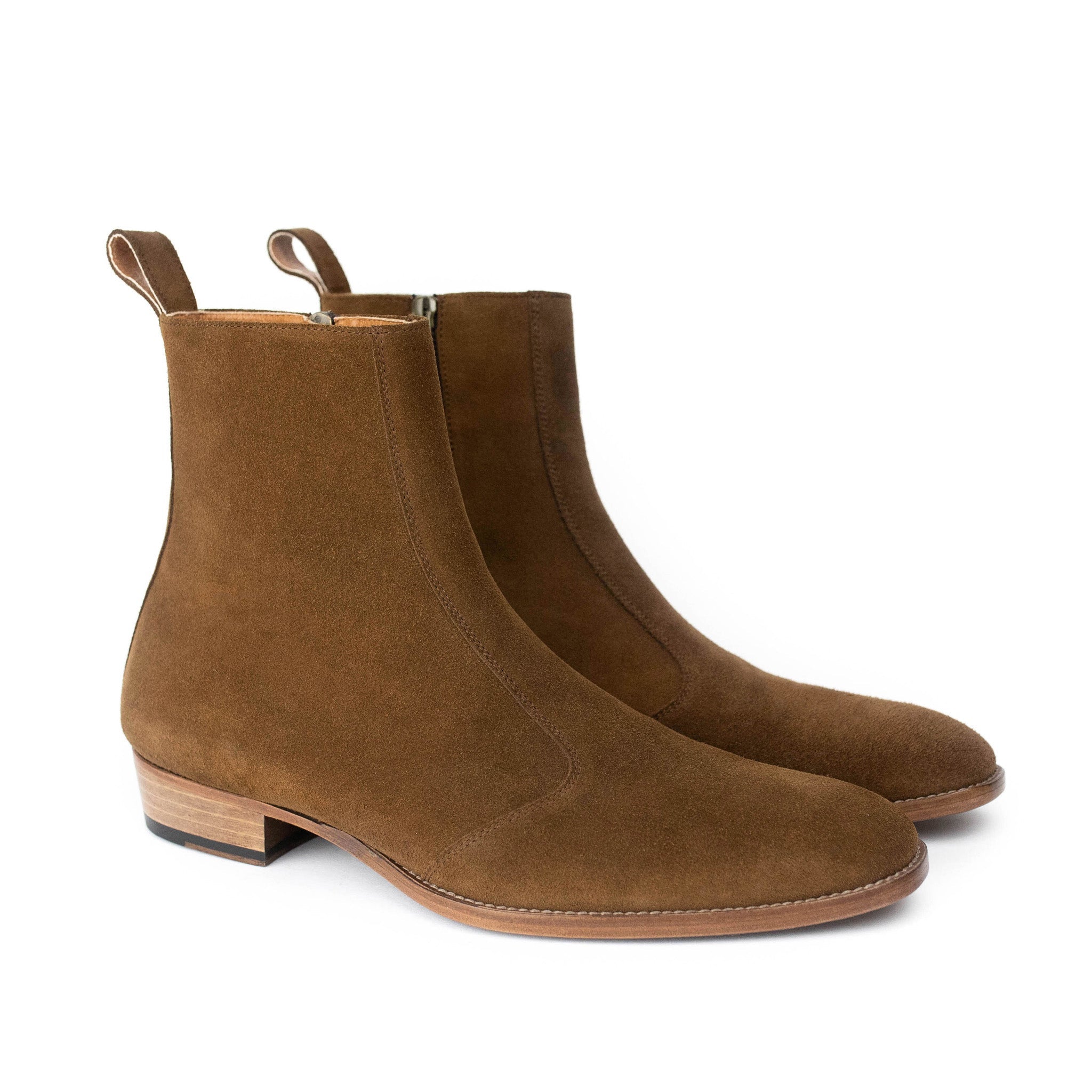 TerraCore Brown Suede Leather Zipper Boots – Handmade Luxury Ankle Boots with Leather Soler