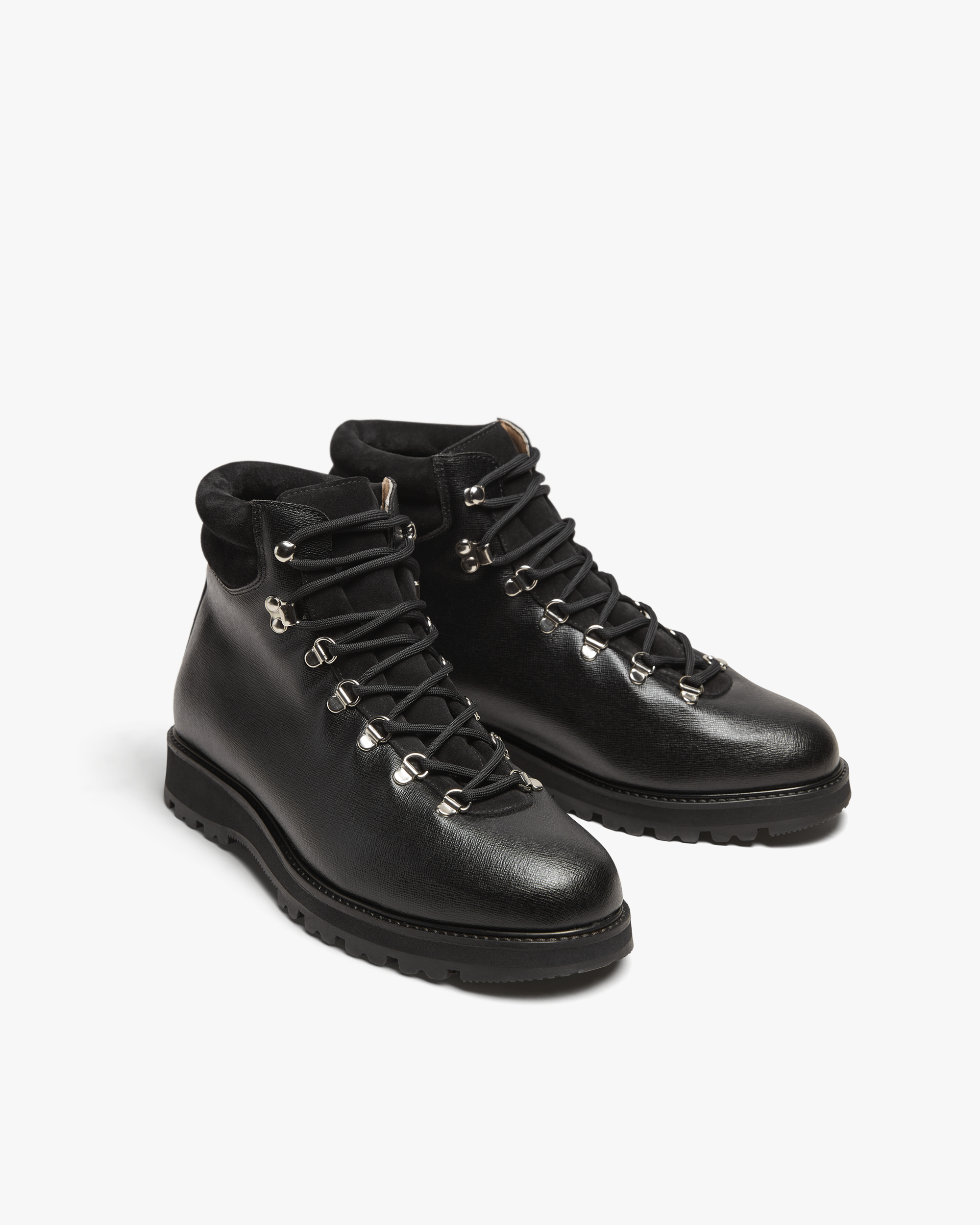 Alexis – Black Grain Leather Lace up Boot with Lug Sole