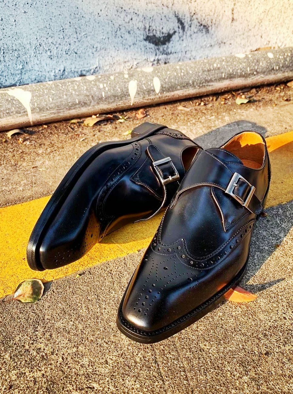 Montier Imperial Patina Leather Brogue Single Monkstraps Men's Formal Shoes