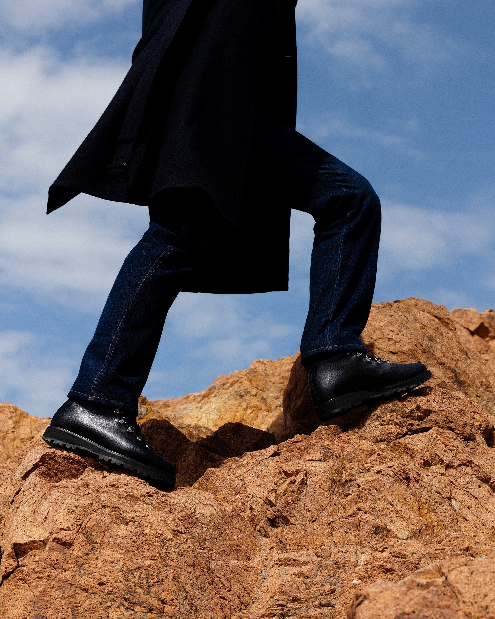 Alexis – Black Grain Leather Lace up Boot with Lug Sole