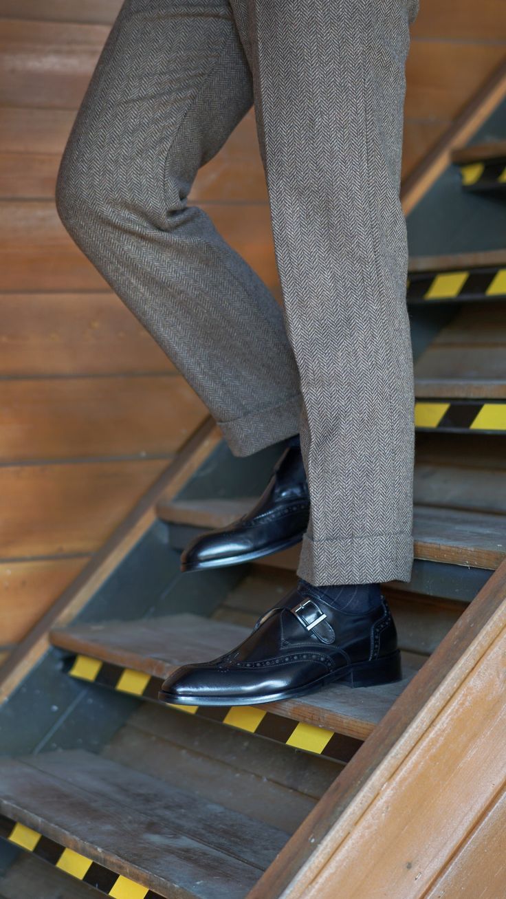 Montier Imperial Patina Leather Brogue Single Monkstraps Men's Formal Shoes