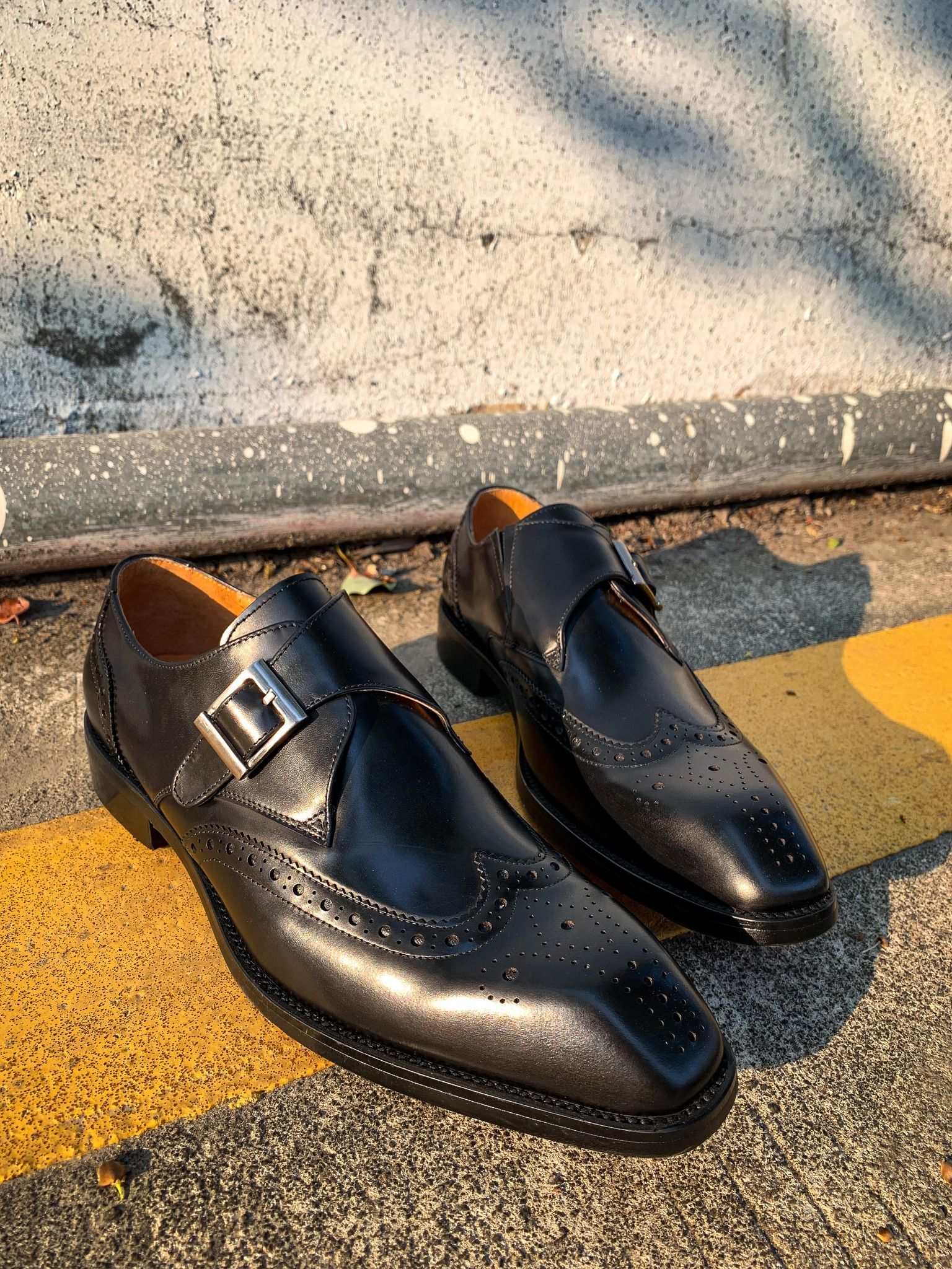Montier Imperial Patina Leather Brogue Single Monkstraps Men's Formal Shoes