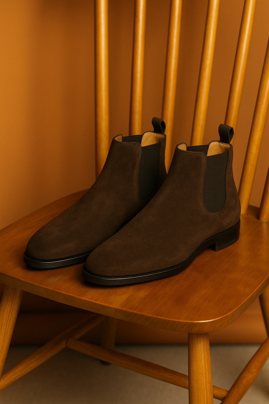 Carl Chelsea Boot – Dark Brown Suede leather with Commando Rubber Sole
