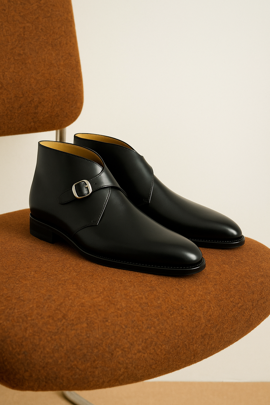 Carlo Black Leather Single Monk Strap Ankle Boots – Blake Stitched Sole | Formal Dress Boots