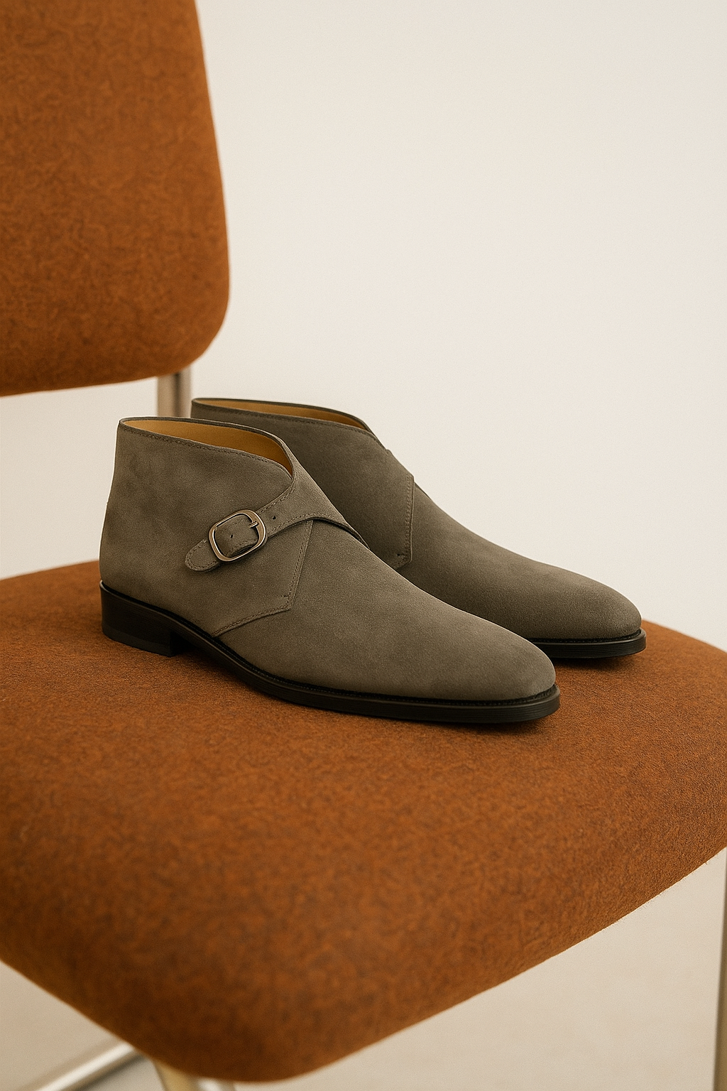 Carlo Gray Suede Leather Single Monk Strap Ankle Boots – Blake Stitched Sole | Formal Dress Boots