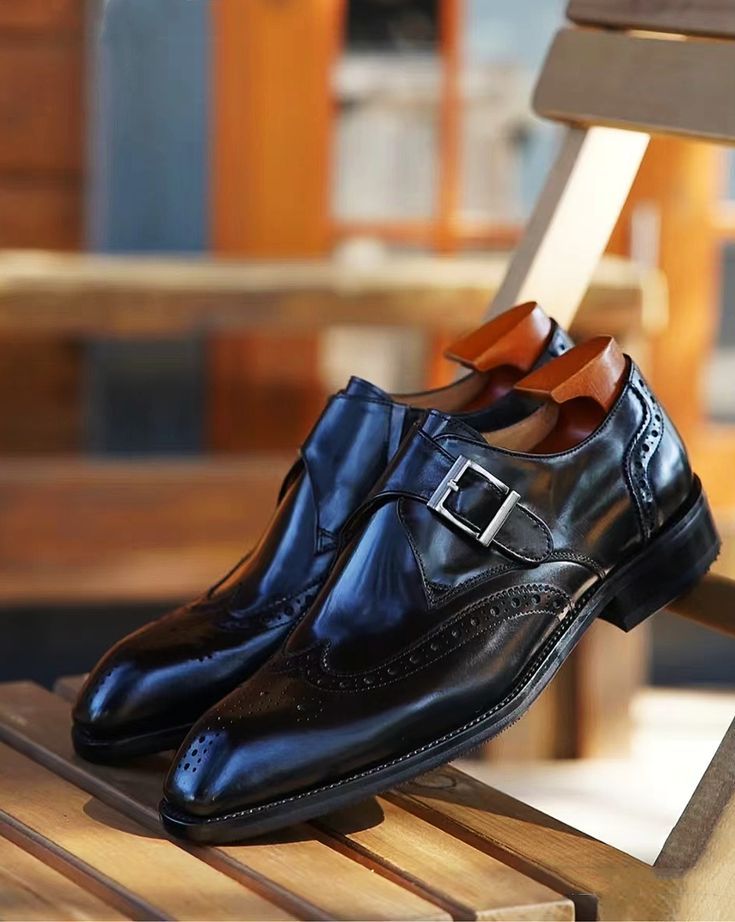 Montier Imperial Patina Leather Brogue Single Monkstraps Men's Formal Shoes