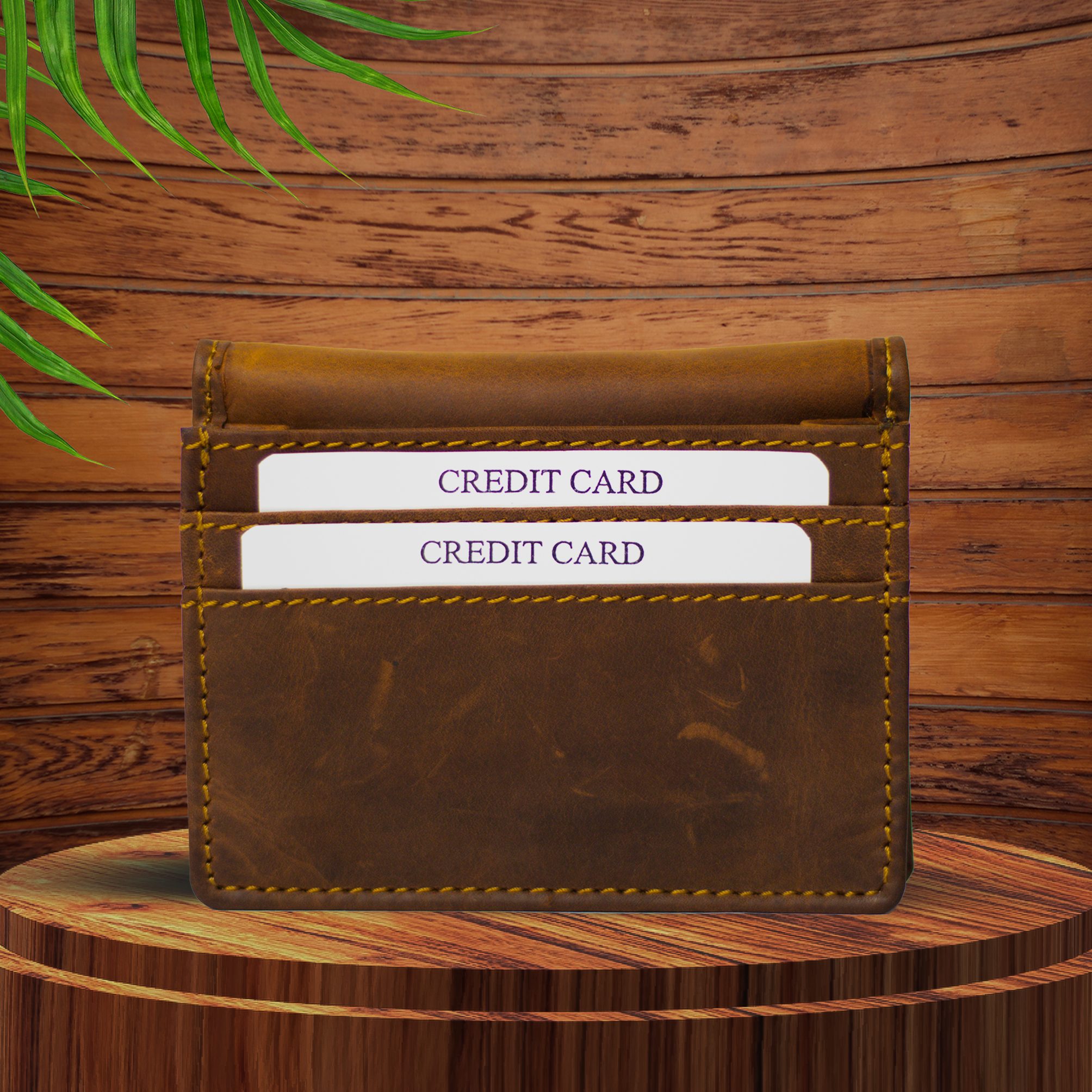 Elegant Crunch Leather Card Holder: RFID Protected Design